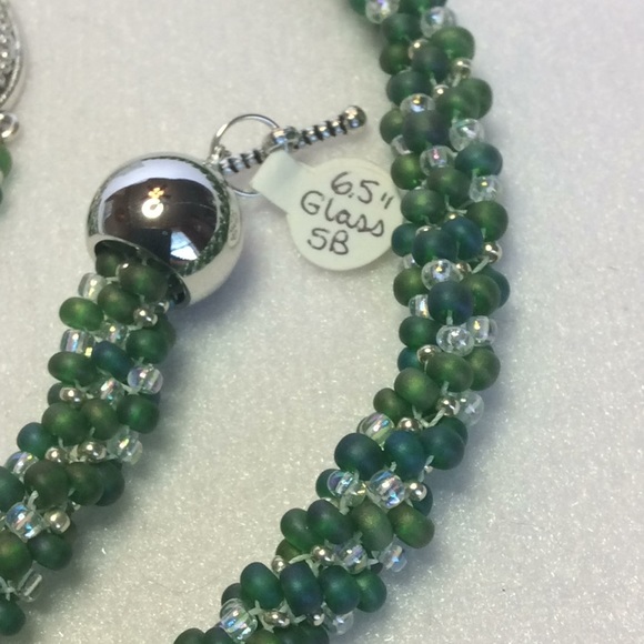 FINAL SALE PRICE Original Design Hand Woven Jewelry Set in Teal/Grn - Picture 2 of 5